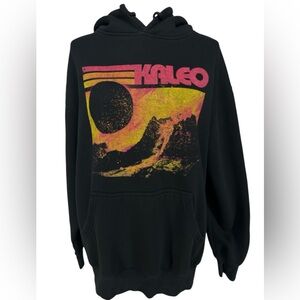 KALEO / Black Tour Hoodie with Bright Orange Yellow & Pink Print / Large